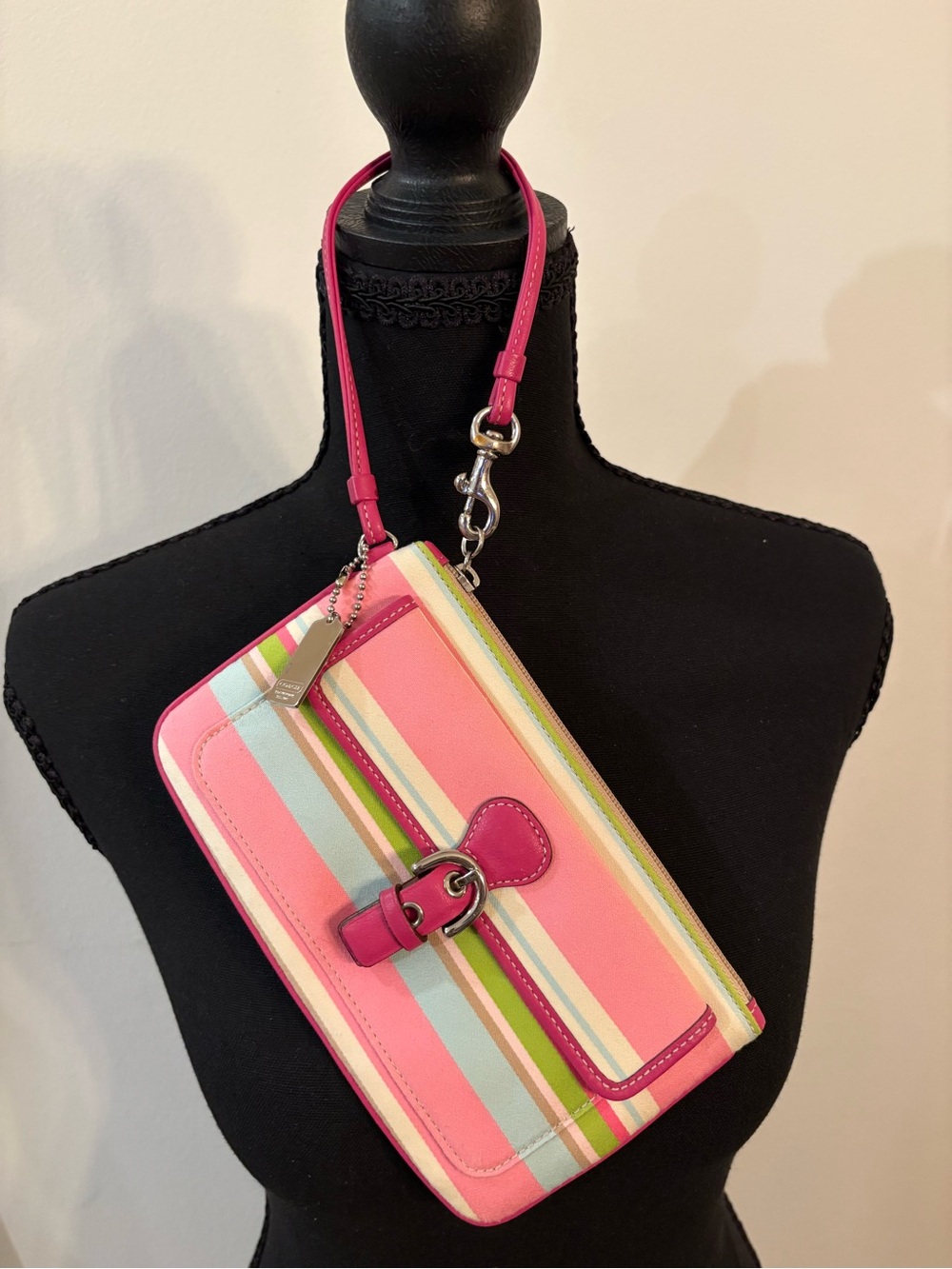 Coach Pink Striped Wristlet - Picture 6 of 13